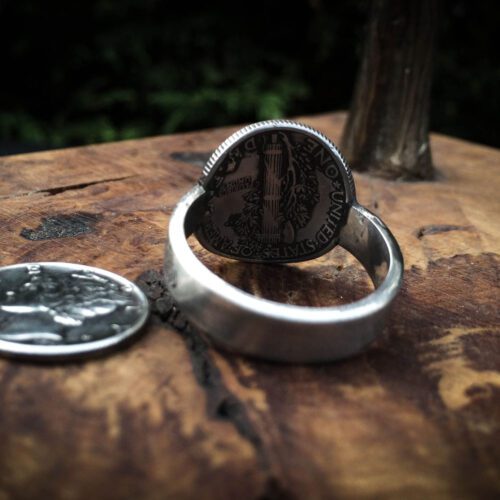 Beautiful inspired silver recycled jewellery mercury dime liberty skull ring made from silver coins