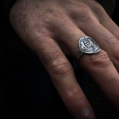 Beautiful inspired silver recycled jewellery mercury dime liberty skull ring made from silver coins