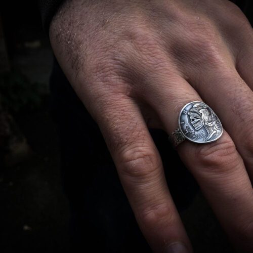 Beautiful inspired silver recycled jewellery mercury dime liberty skull ring made from silver coins