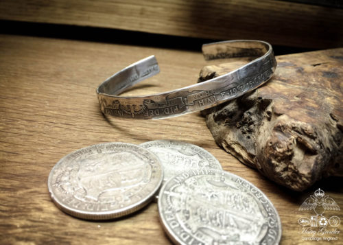 Handcrafted and upcycled silver half crown coin kuff bangle bracelet