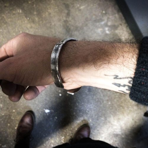 Handcrafted and upcycled silver half crown coin kuff bangle bracelet