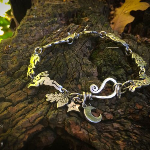 rabbit and hare bracelet individually handmade and recycled from an old Victorian silver coins
