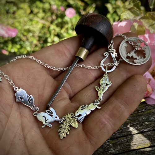 hare necklace individually handmade and recycled from an old Victorian silver coins
