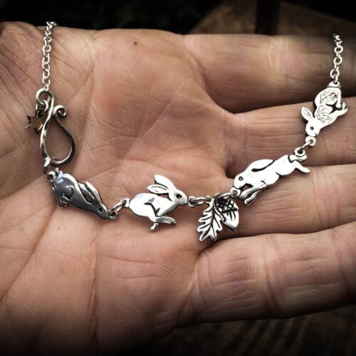 hare necklace individually handmade and recycled from an old Victorian silver coins