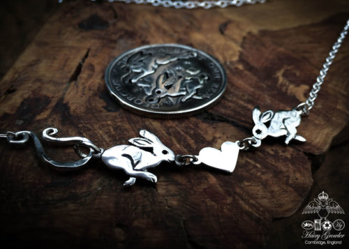 hare necklace individually handmade and recycled from an old Victorian silver coins
