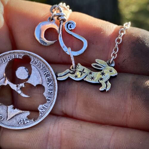 Moon rabbit necklace beautiful and delicately handcrafted from a silver coin