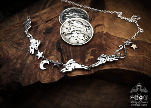 hare necklace individually handmade and recycled from an old Victorian silver coins