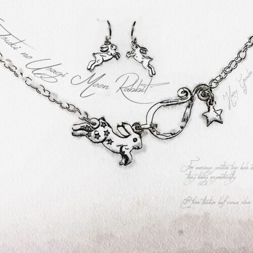 moon rabbit necklace individually handmade and recycled from an old Victorian silver coins