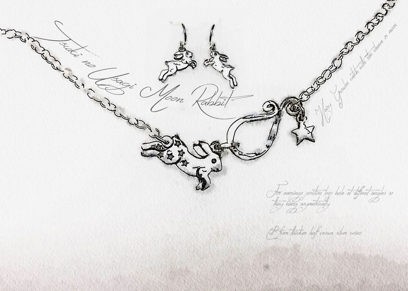 moon rabbit necklace individually handmade and recycled from an old Victorian silver coins