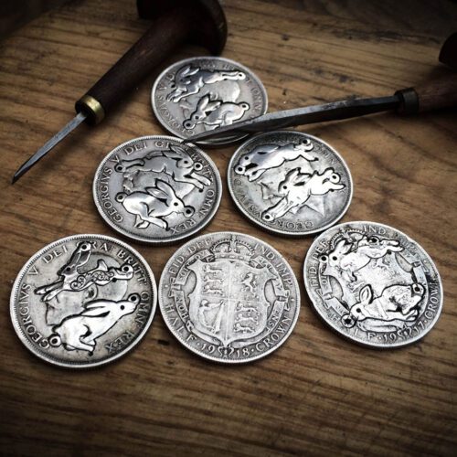 hare necklace individually handmade and recycled from an old Victorian silver coins