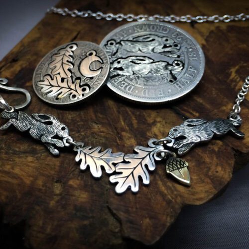 hare necklace individually handmade and recycled from an old Victorian silver coins