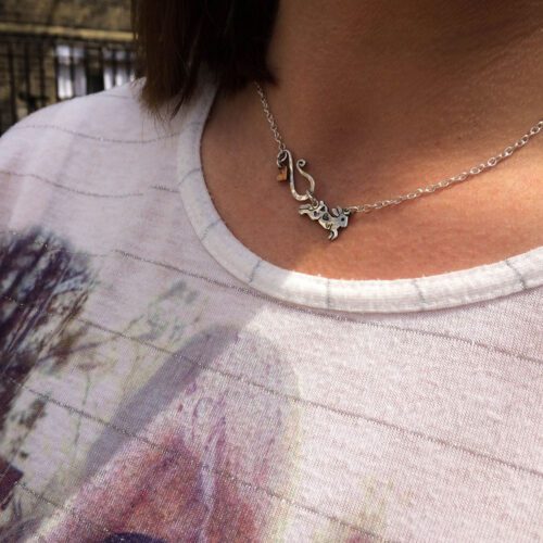 moon rabbit necklace individually handmade and recycled from an old Victorian silver coins