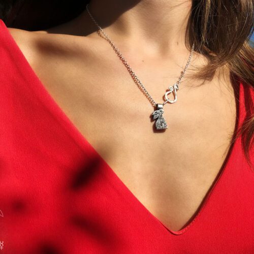 Moon gazing rabbit necklace handmade and recycled silver coins moon gazing hare charm for a tree sculpture, necklace or bracelet