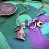 Moon gazing rabbit necklace handmade and recycled silver coins moon gazing hare charm for a tree sculpture, necklace or bracelet