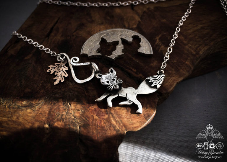 Fox necklace - Hairy Growler - Little curious fox recycled silver coins
