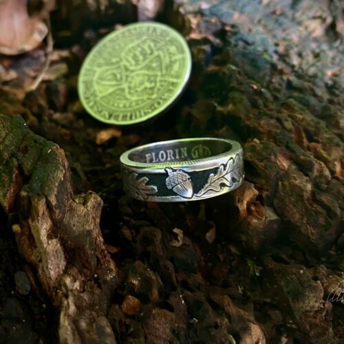 Oak Leaf coin ring - Recycled sterling silver coin