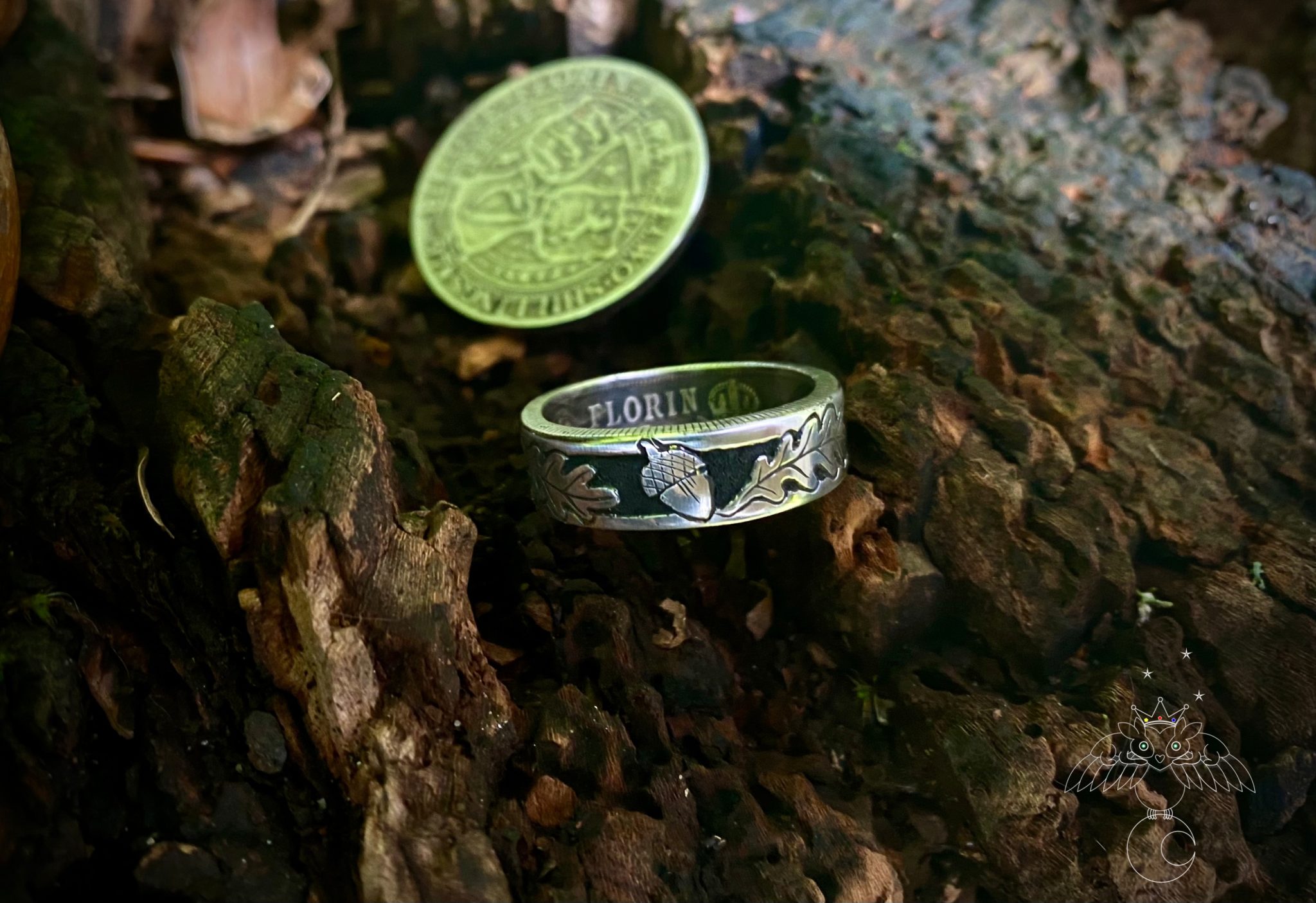 Oak Leaf coin ring - Recycled sterling silver coin