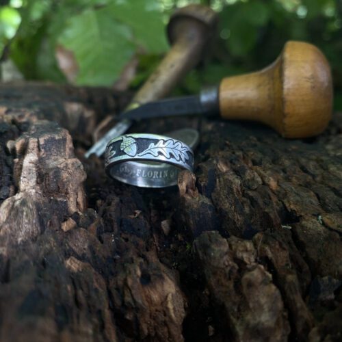 Oak Leaf coin ring - Recycled sterling silver coin