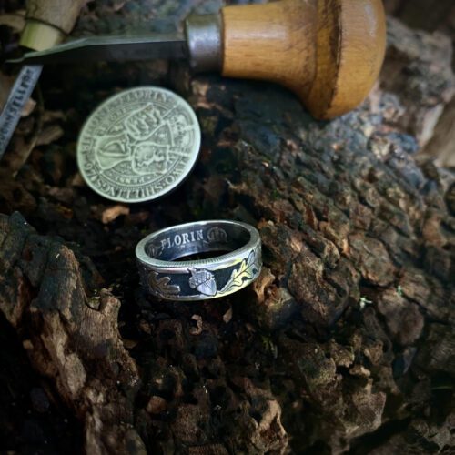 Oak Leaf coin ring - Recycled sterling silver coin