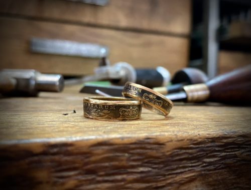 ethical green eco-conscious recycled gold wedding rings made from gold coins