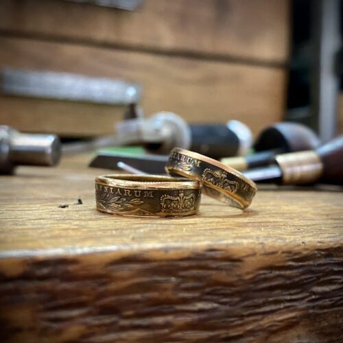 ethical green eco-conscious recycled gold wedding rings made from gold coins