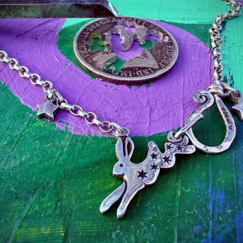 little leaping star hare necklace individually handmade and recycled from an old Victorian silver coins