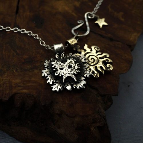 Handcrafted and recycled silver coin greenman pendant necklace