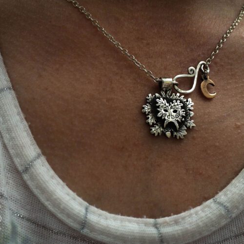 Handcrafted and recycled silver coin greenman pendant necklace