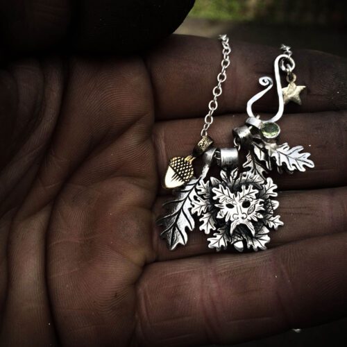 Handcrafted and recycled silver coin greenman pendant necklace