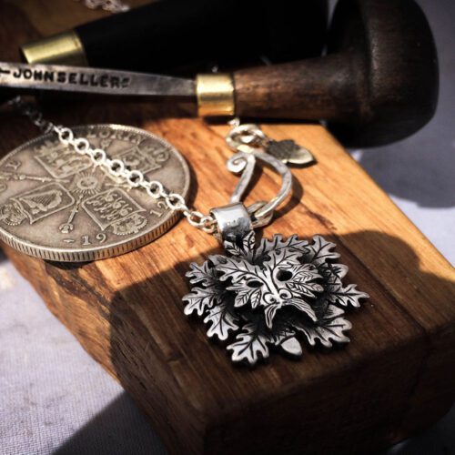 Green Man necklace Handcrafted and recycled silver coin greenman pendant necklace