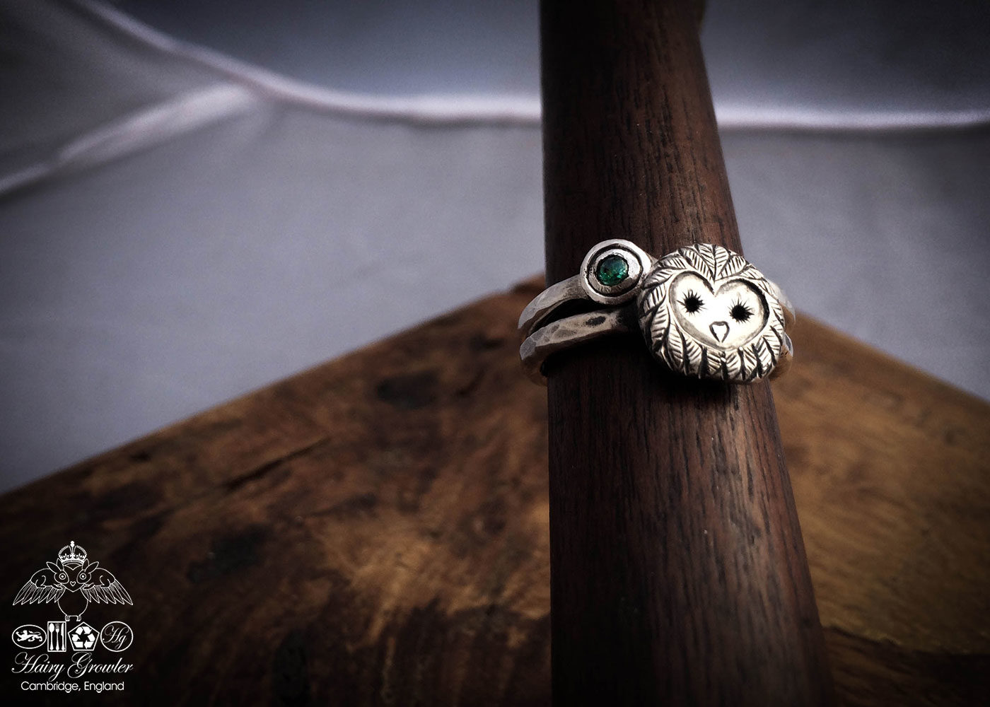 handcrafted and recycled silver hare-y-gr-owl-er Owl ring