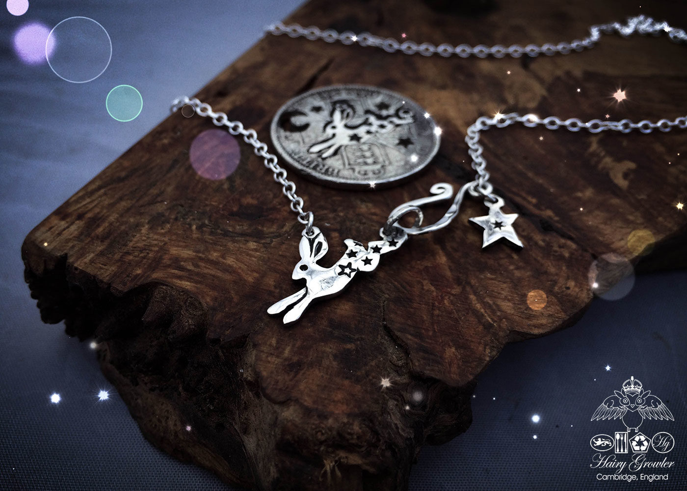 little leaping star hare necklace individually handmade and recycled from an old Victorian silver coins