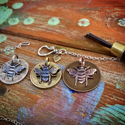 Bee jewellery handmade, handcrafted and completely recycled from old out of circulation coins. Each piece is ethically made in Cambridge England