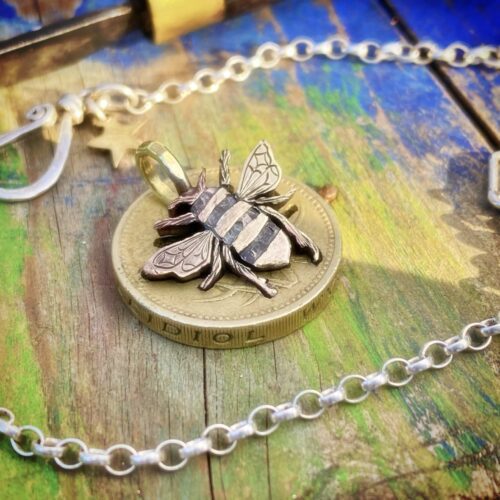 Bee jewellery handmade, handcrafted and completely recycled from old out of circulation coins. Each piece is ethically made in Cambridge England