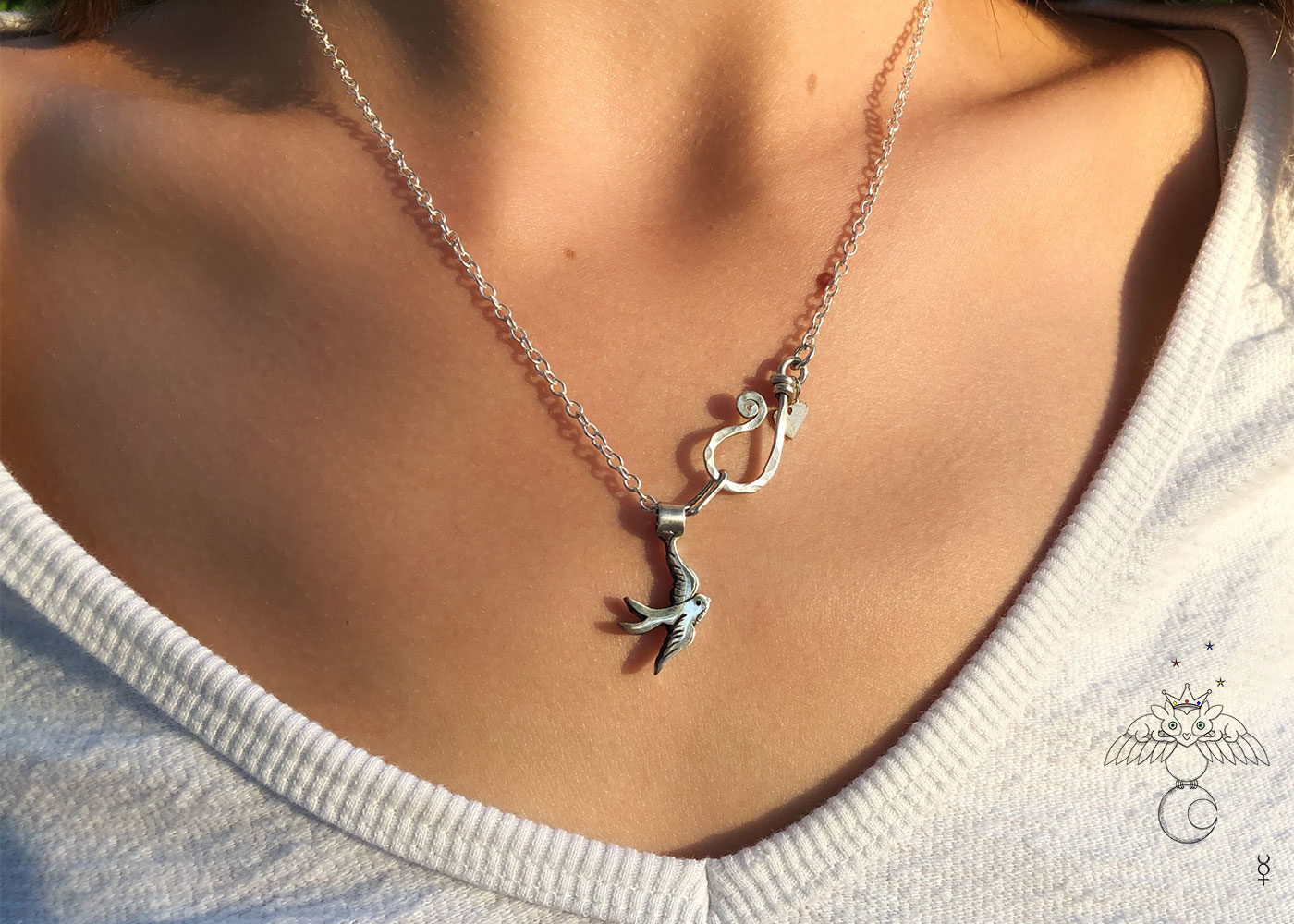 Silver Swallow necklace handmade and recycled ethical jewellery made by independent artisan jeweller. Coin jewellery by Hairy Growler