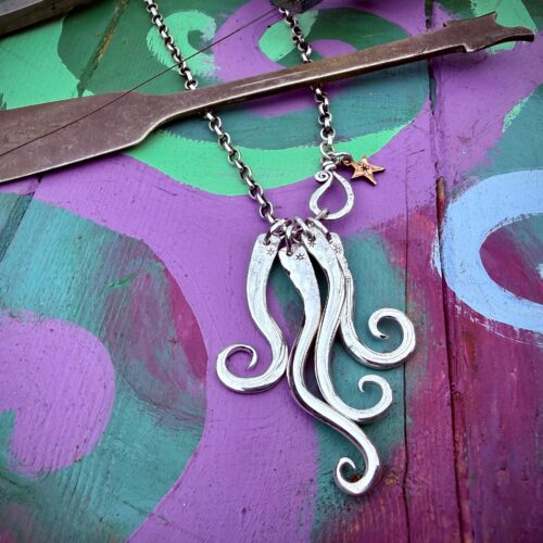 Handcrafted and recycled antique dessert fork necklace
