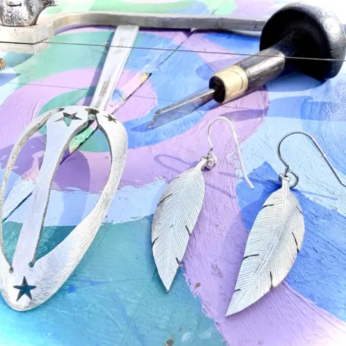 handmade silver feather earrings
