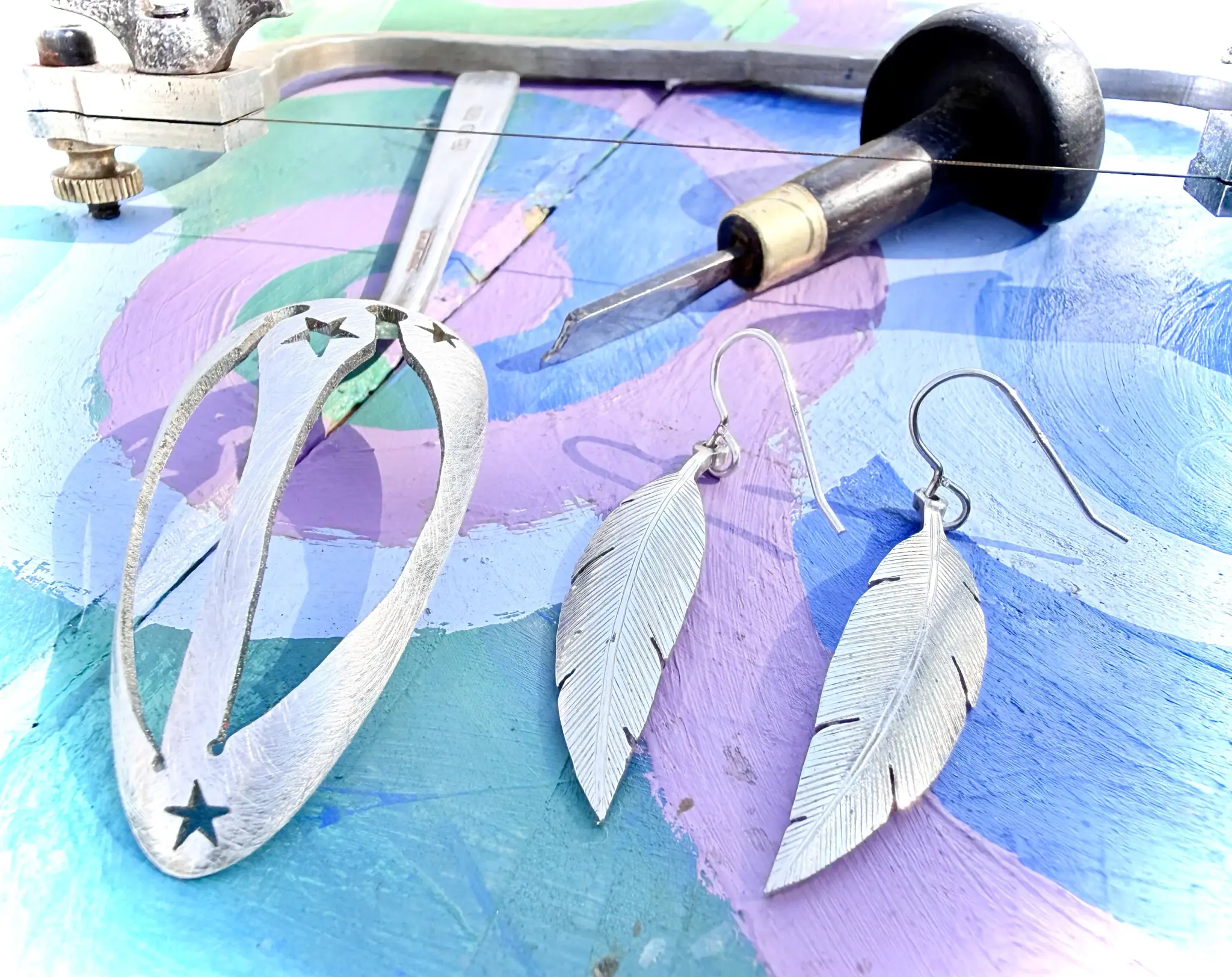 handmade silver feather earrings