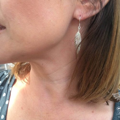 recycled vintage spoon feather earrings. Handcrafted in Cambridge