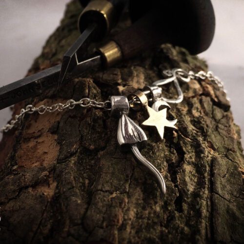 handcrafted silver shroom charm for a tree sculpture, necklace or bracelet