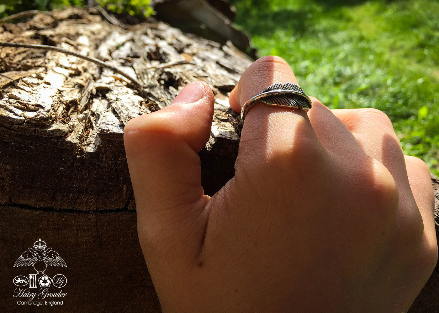 handcrafted and recycled silver feather ring