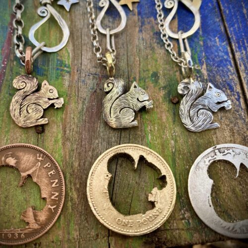 Squirrel jewellery handmade and recycled silver coins squirrel charm for a tree sculpture, necklace or bracelet