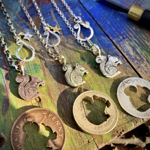 Squirrel jewellery handmade and recycled silver coins squirrel charm for a tree sculpture, necklace or bracelet