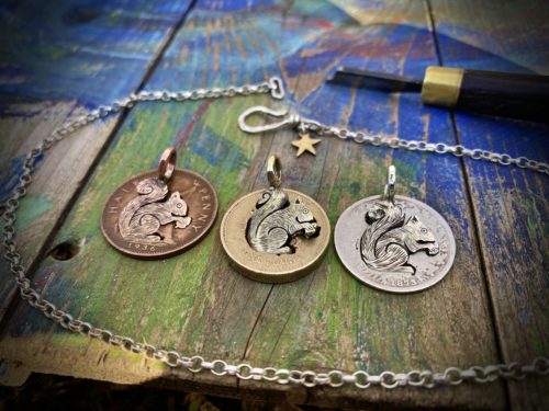Squirrel jewellery handmade and recycled silver coins squirrel charm for a tree sculpture, necklace or bracelet