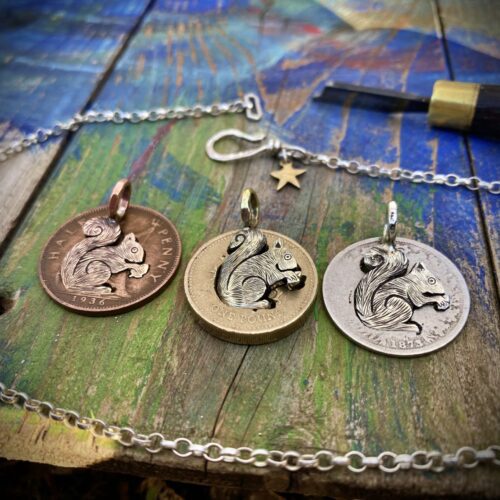 Squirrel jewellery handmade and recycled silver coins squirrel charm for a tree sculpture, necklace or bracelet