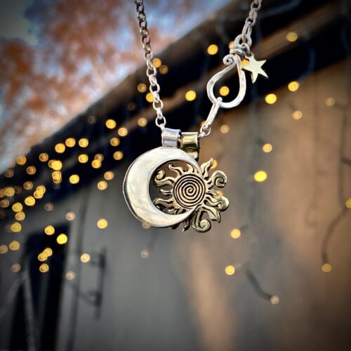 handmade and recycled sterling silver moon charm for a tree sculpture, necklace or bracelet