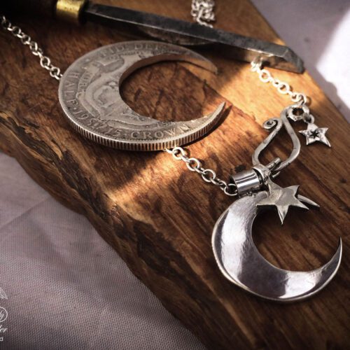 handmade and recycled sterling silver moon charm for a tree sculpture, necklace or bracelet