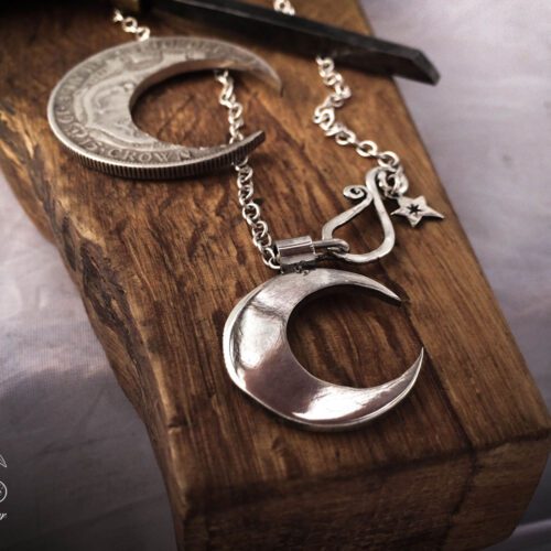 handmade and recycled sterling silver moon charm for a tree sculpture, necklace or bracelet
