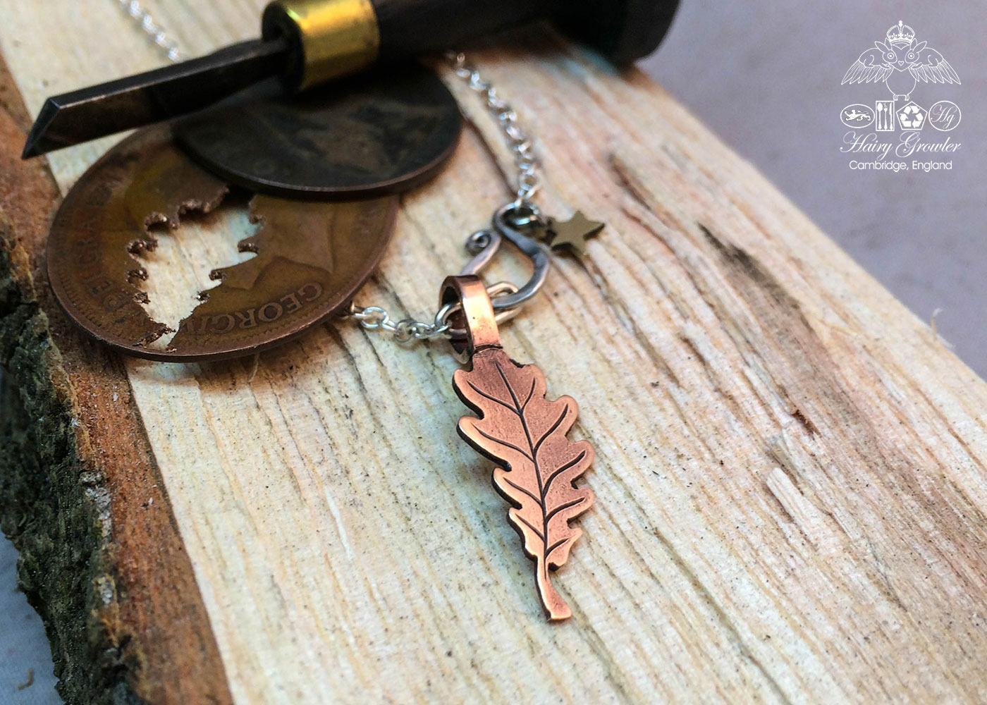 handcrafted copper4 oak leaf charm for a tree sculpture, necklace or bracelet