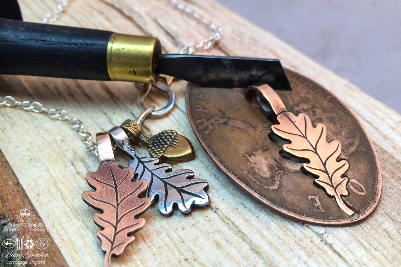 handcrafted copper4 oak leaf charm for a tree sculpture, necklace or bracelet
